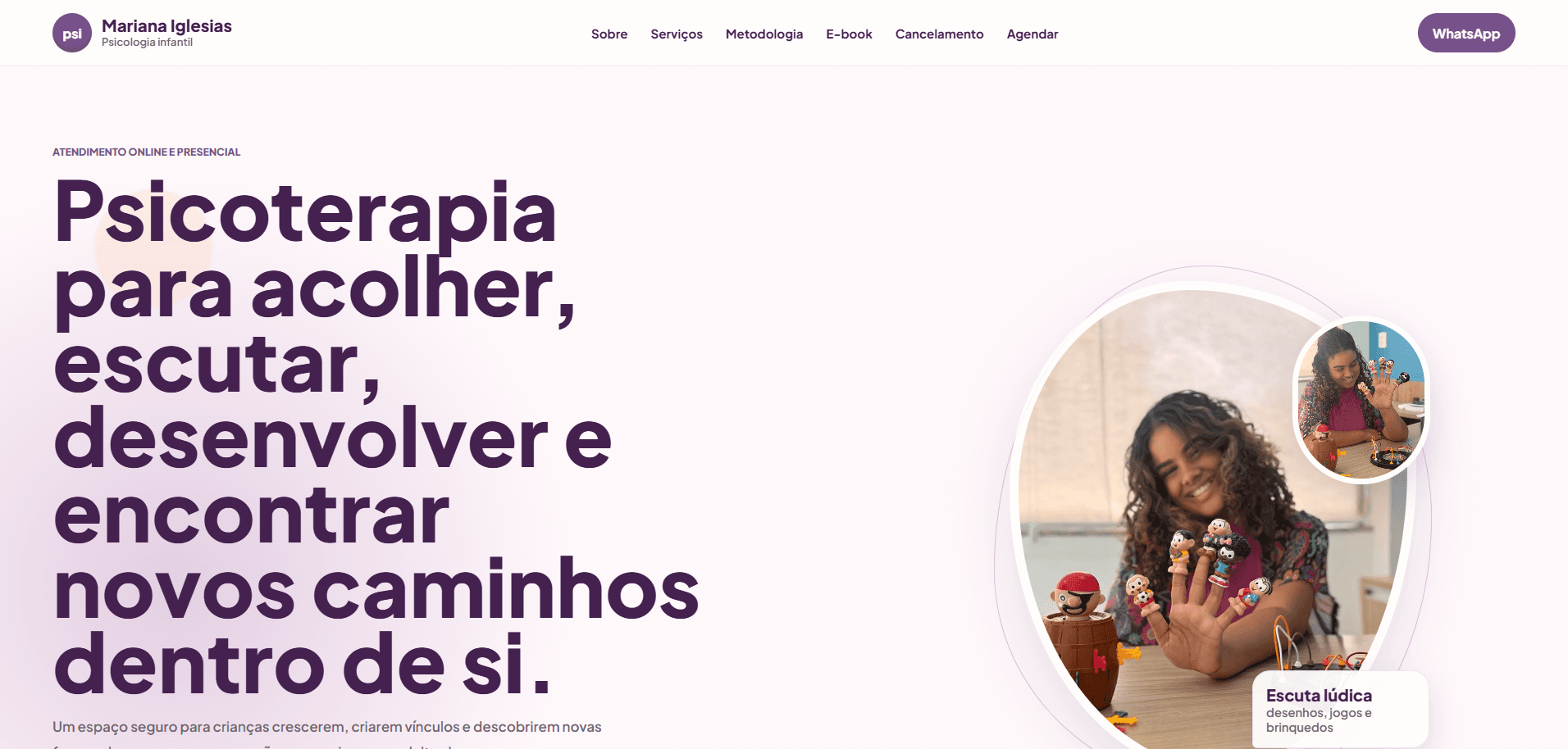Página inicial do site da psicóloga Mariana Iglesias